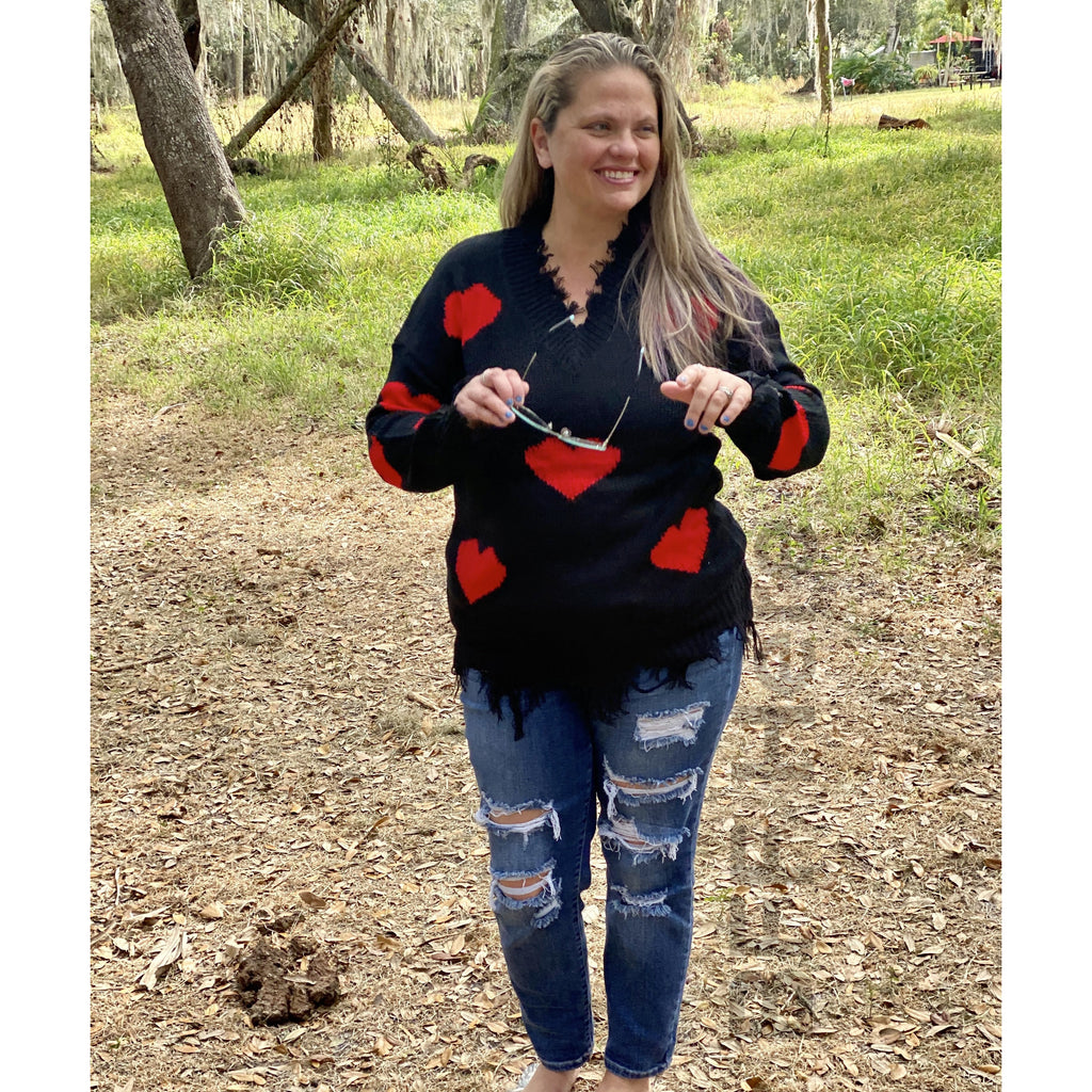 Heart On My Sleeve Distressed Sweater - BFF Here