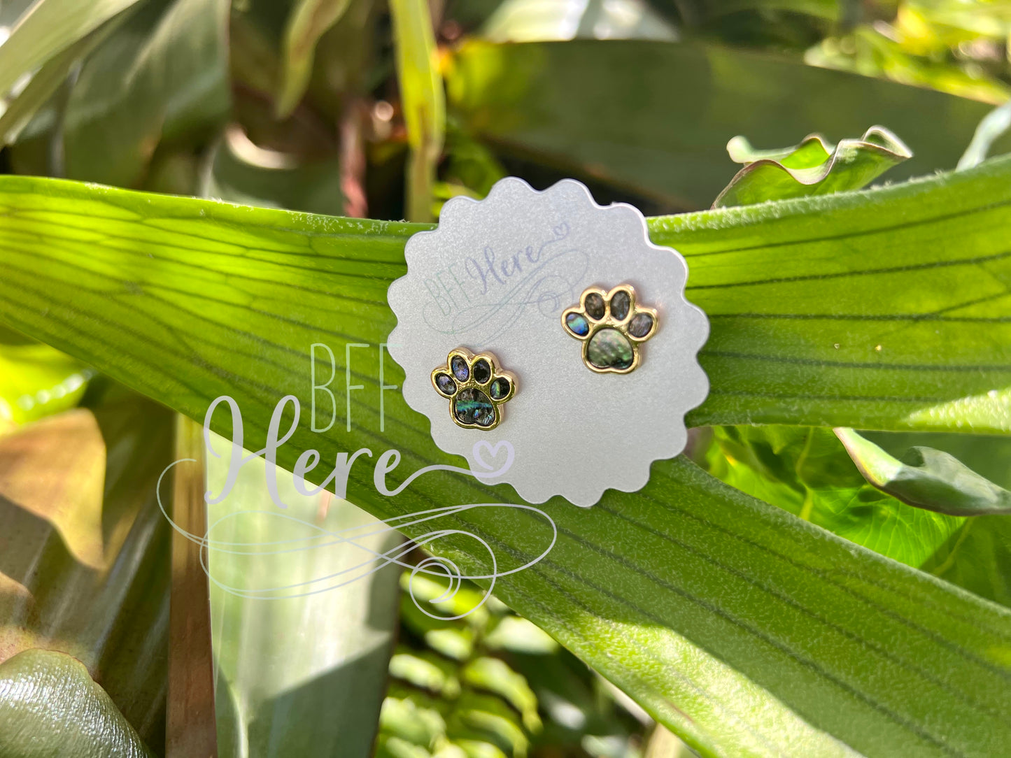 Paw Print Abalone Stud Earrings -- Choice of Color - BFF Here