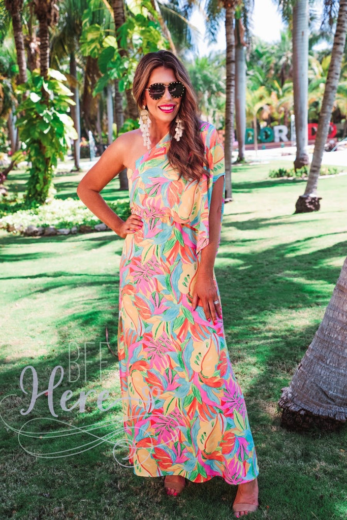 Coastal Vacay Tropical Maxi Dress — Pink