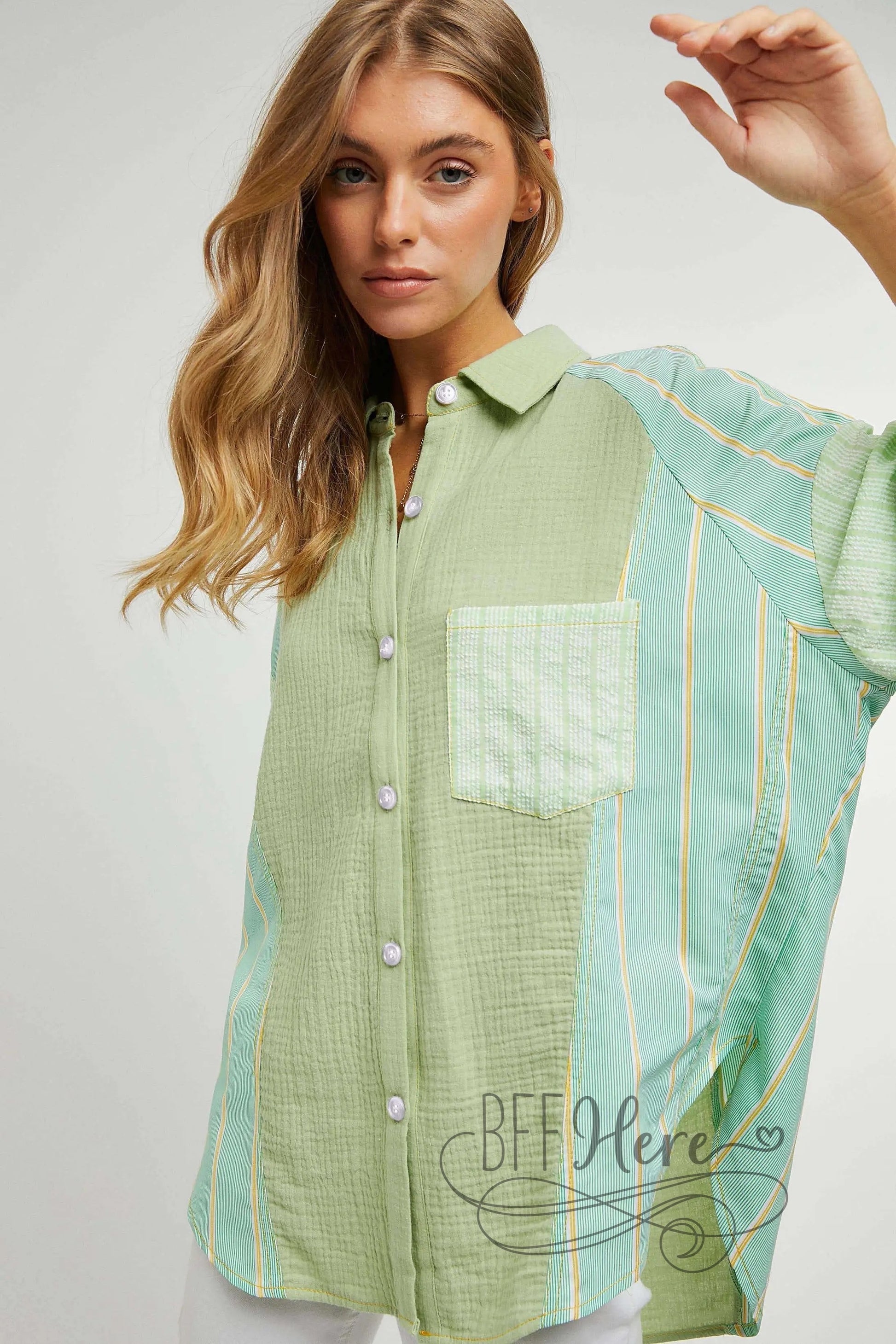 Sage Plaid Stripe Top - BFF Here