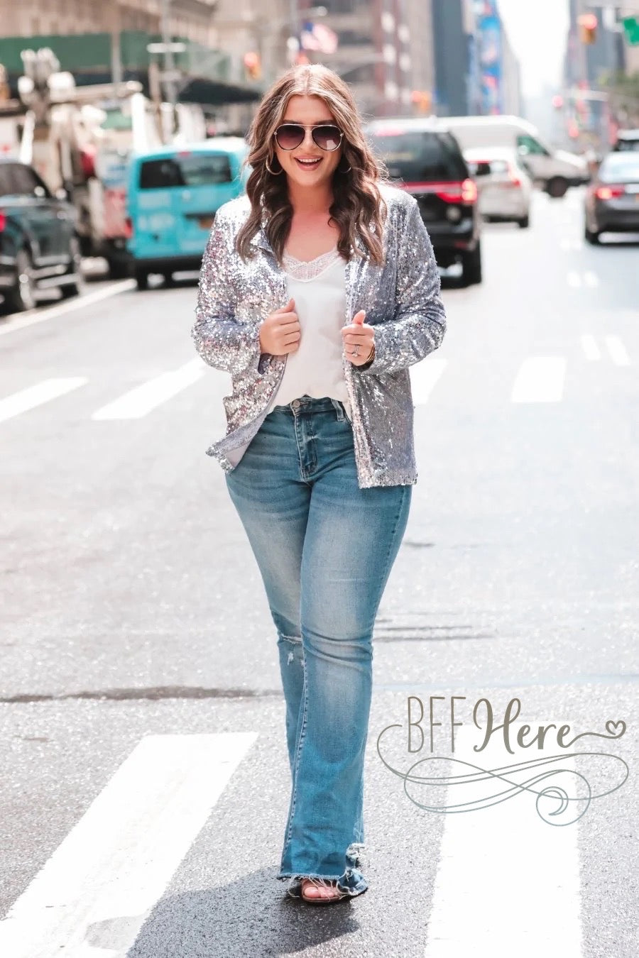 PREORDER-Sequin And The City Blazer — Silver - BFF Here