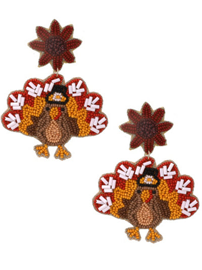 Thanksgiving Turkey Seed Bead Earrings - BFF Here