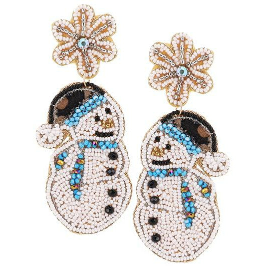 Snowman & Snowflake Seed Bead Earrings - BFF Here