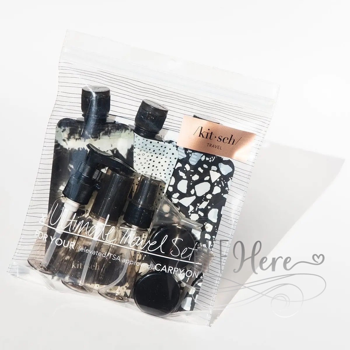 PREORDER—Refillable Ultimate Travel 11pc Set by Kitsch - Black & Ivory - BFF Here