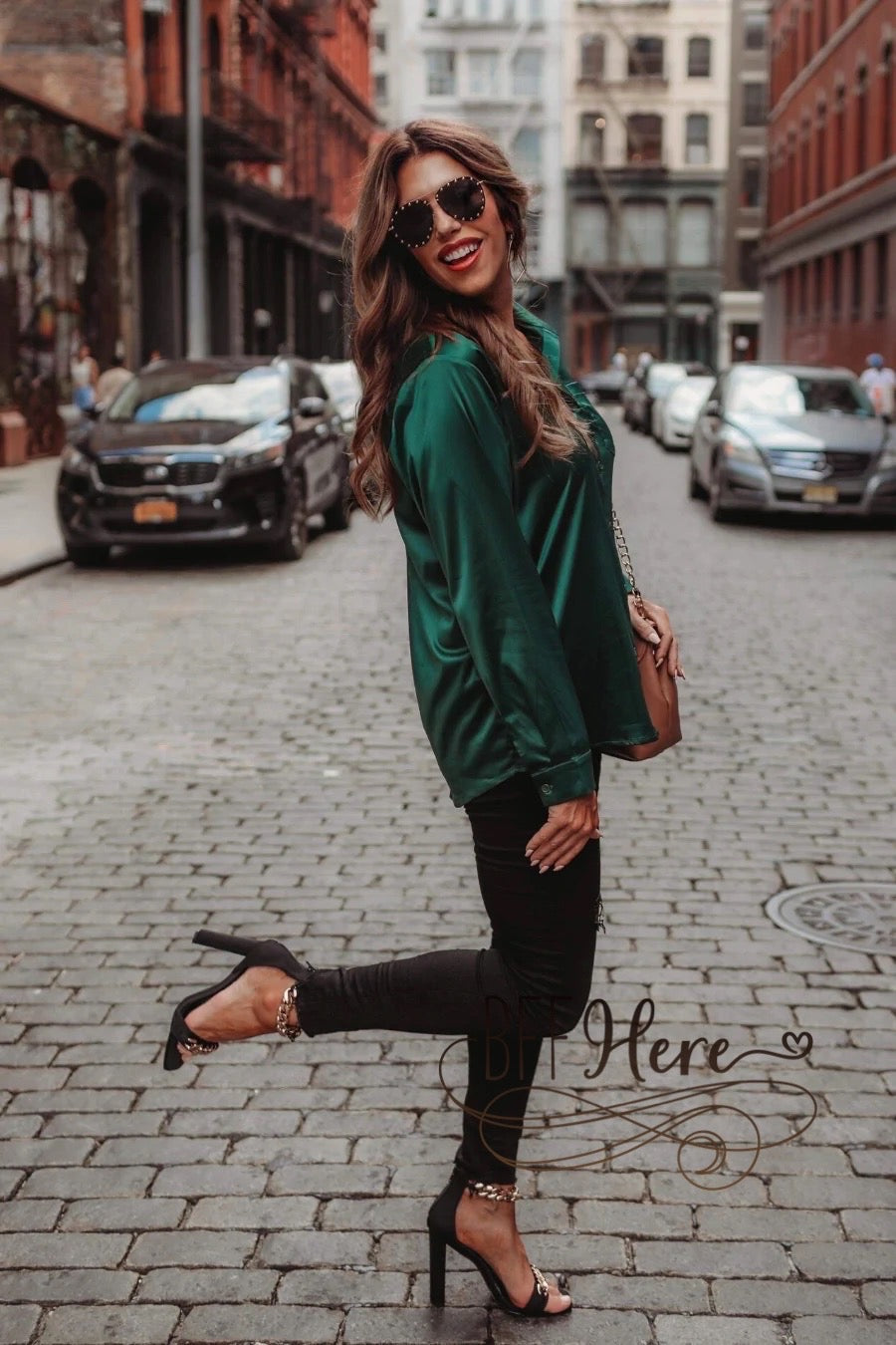 PREORDER-Boss Babe Button Up Top — Emerald - BFF Here