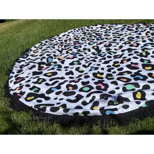 Round Beach Towel -- Rainbow Leopard - BFF Here