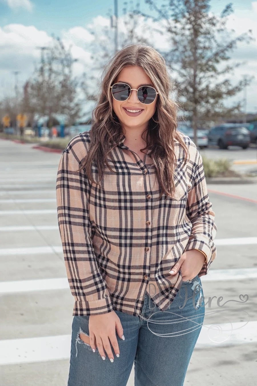 Put It In Neutral Plaid Button Up Top - BFF Here