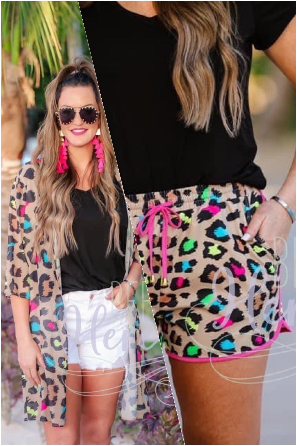 Splash of Color Leopard Drawstring Everyday Shorts - BFF Here