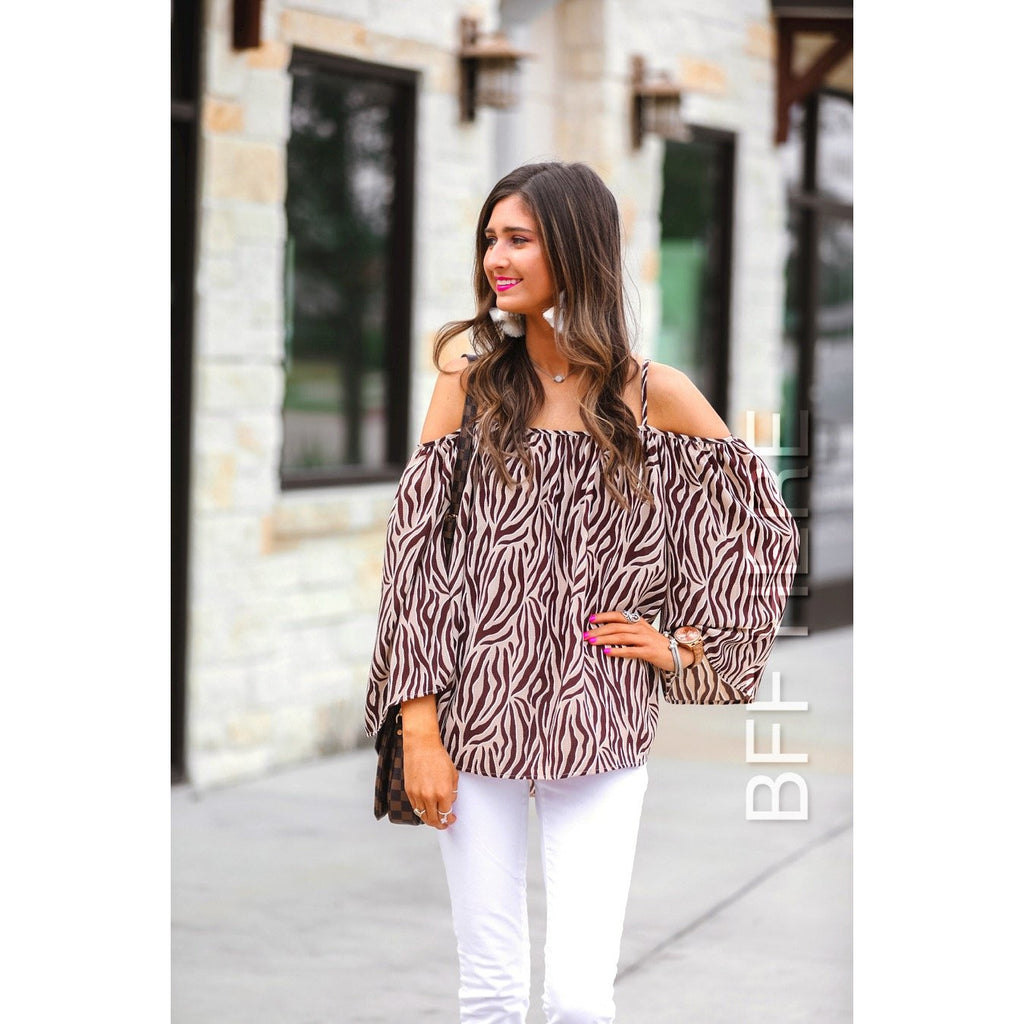 Zane Zebra Cold Shoulder Top -- Choice of Color - BFF Here