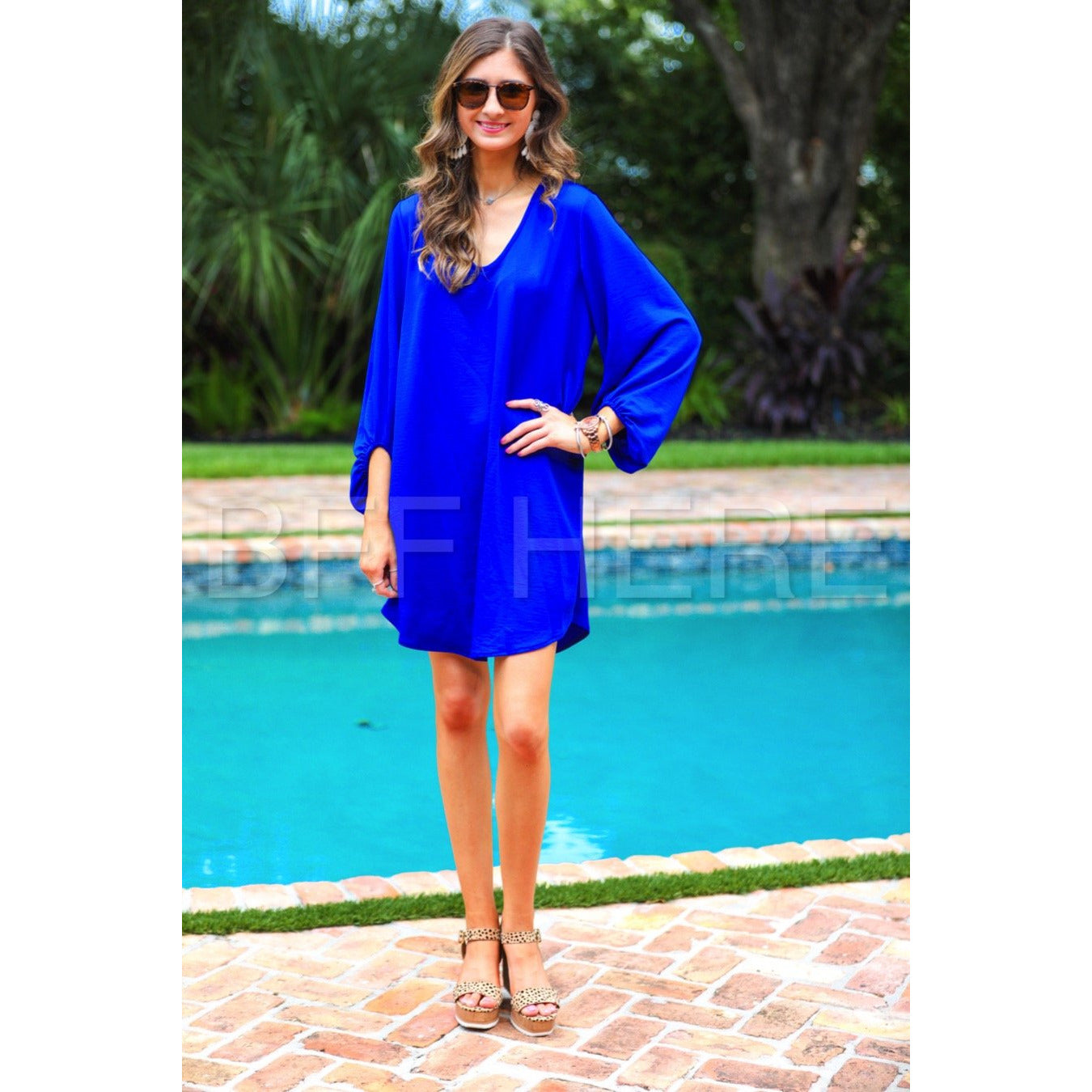 Jessie Balloon Sleeve Dress -- Royal Blue - BFF Here