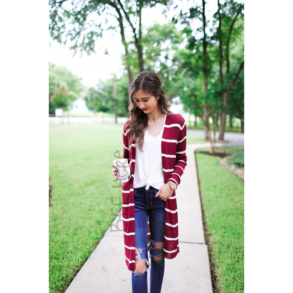 Amber Lightweight Striped Cardigan -- Choice of Color - BFF Here