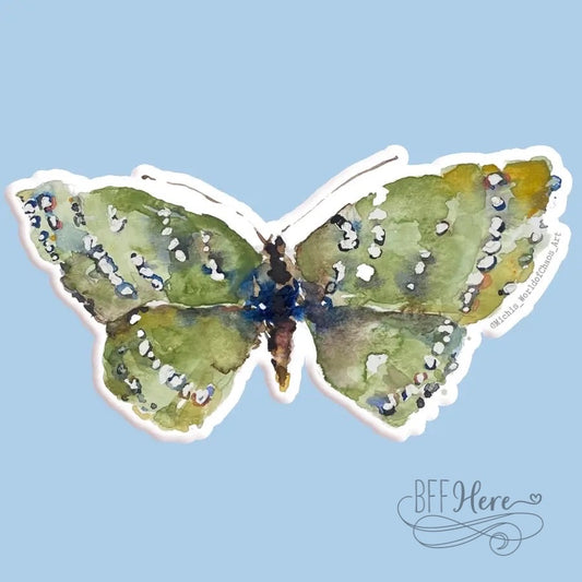 Green Butterfly Watercolor Sticker Decal - BFF Here