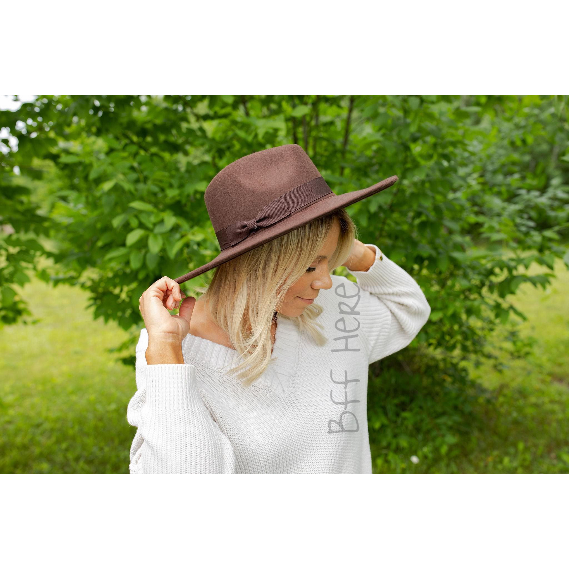 Mocha Wide Brim Hat - BFF Here