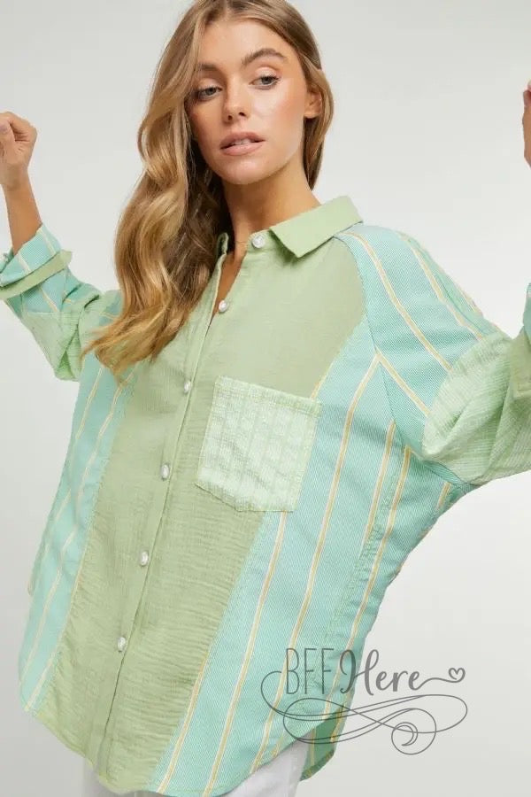 Sage Plaid Stripe Top - BFF Here