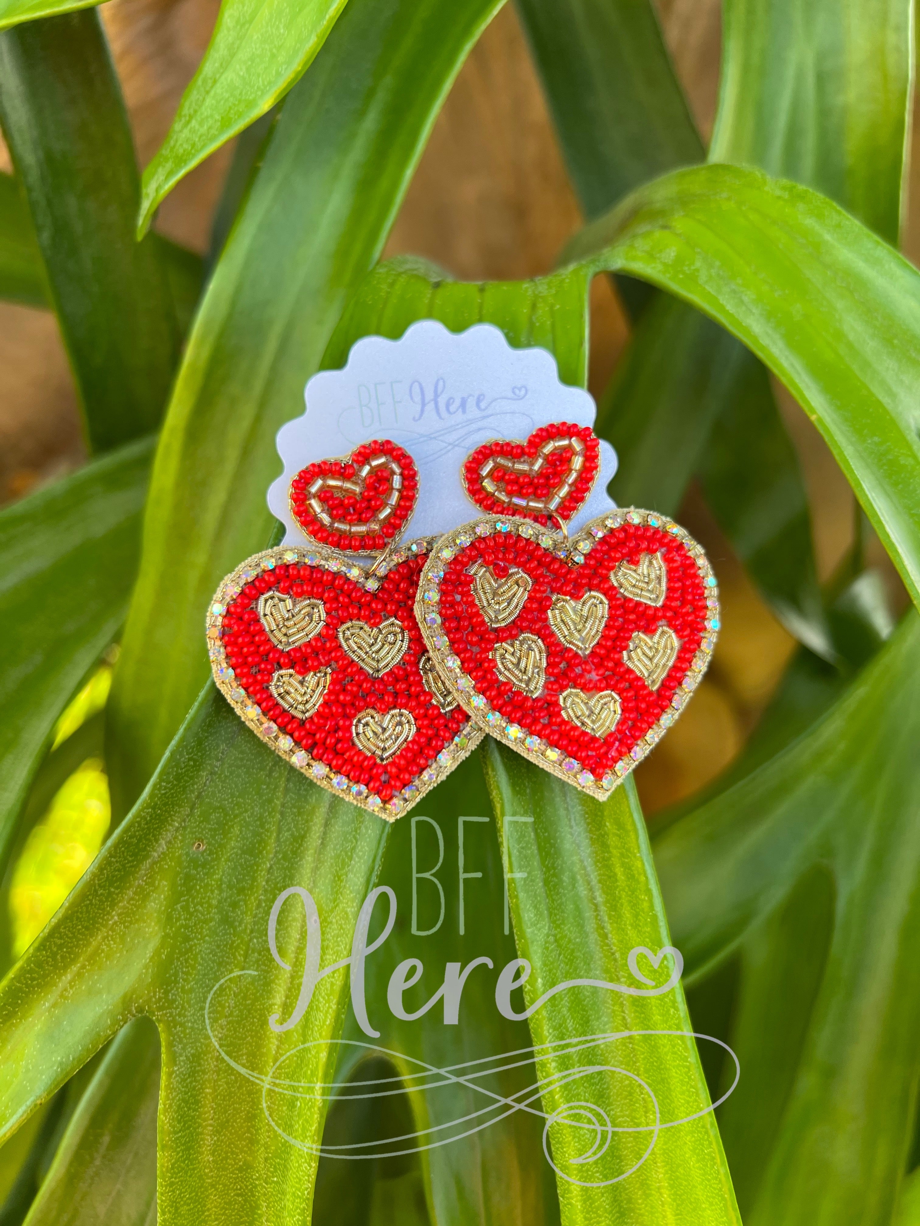 Regal Royalty Heart Seed Bead Earrings -- Choice of Color - BFF Here