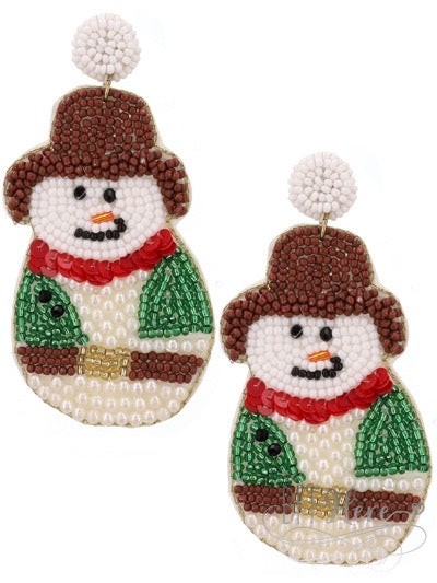 Cowboy Snowman Seed Bead Earrings - BFF Here