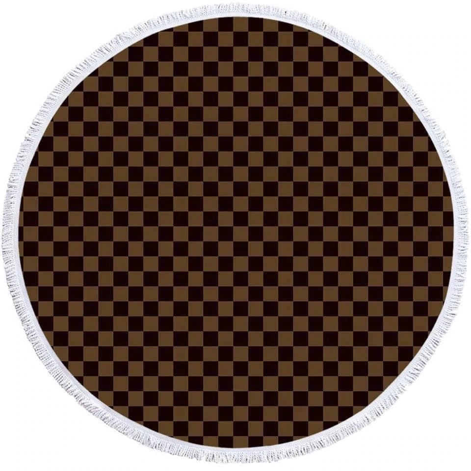 Round Beach Towel -- Brown Check - BFF Here