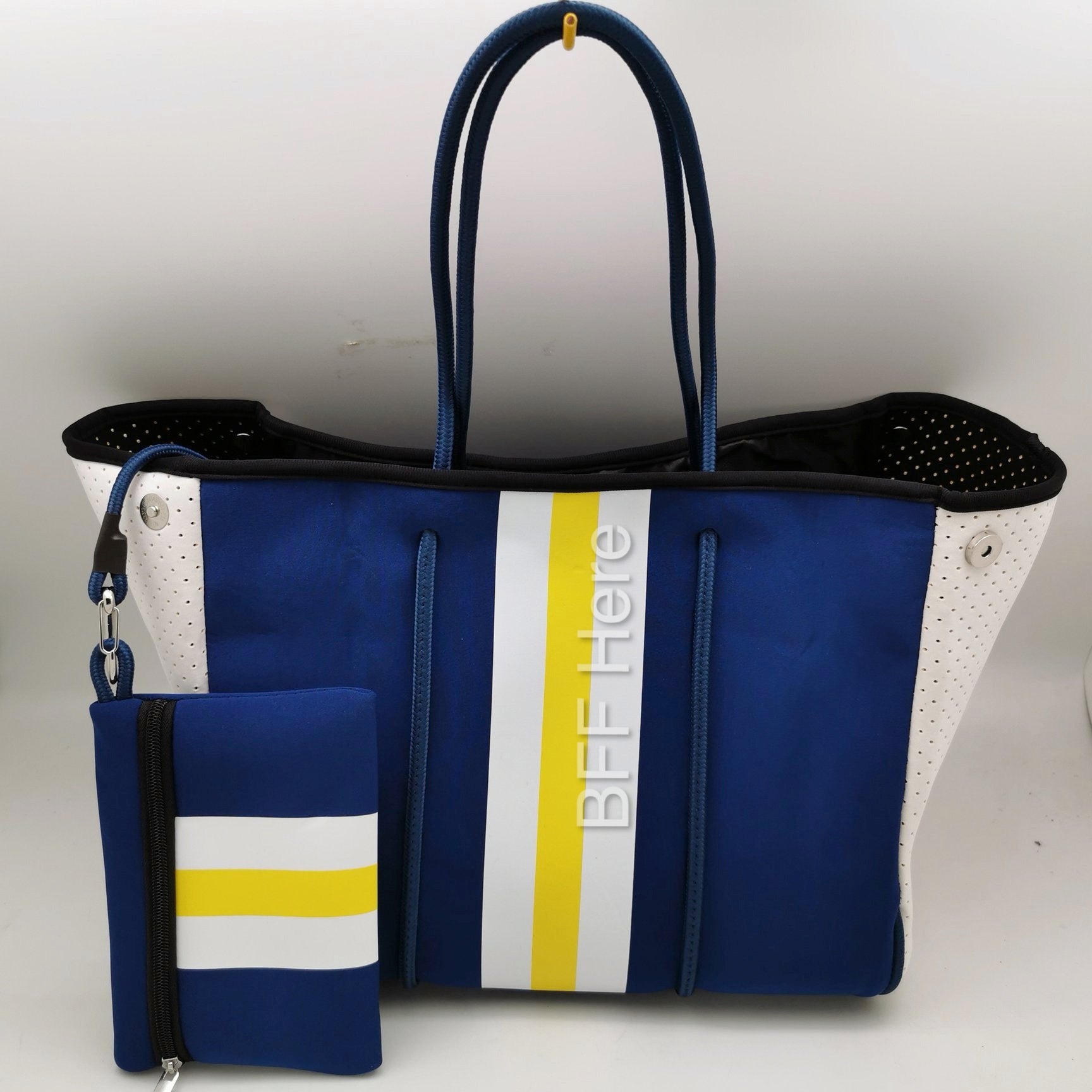 Neoprene Tote -- Royal Yellow Stripe - BFF Here