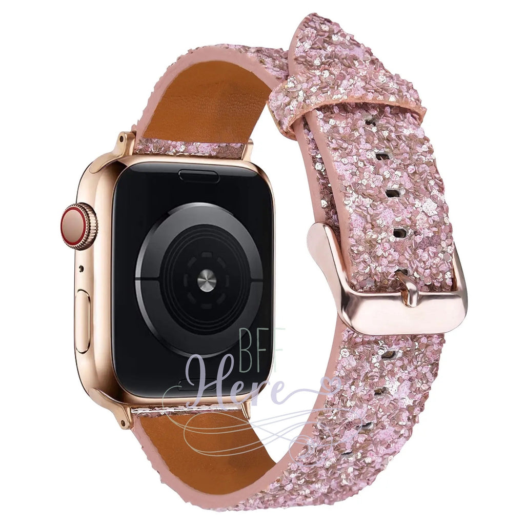 Shiny Glitter Leather Apple Watch Bands -- Choice of Color - BFF Here