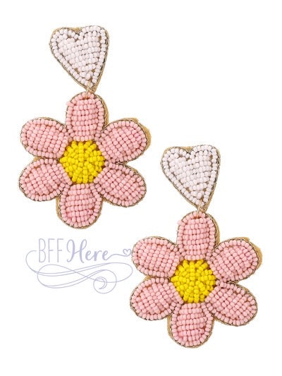 Daisy Flower Seed Bead Earrings — Choice of Color - BFF Here