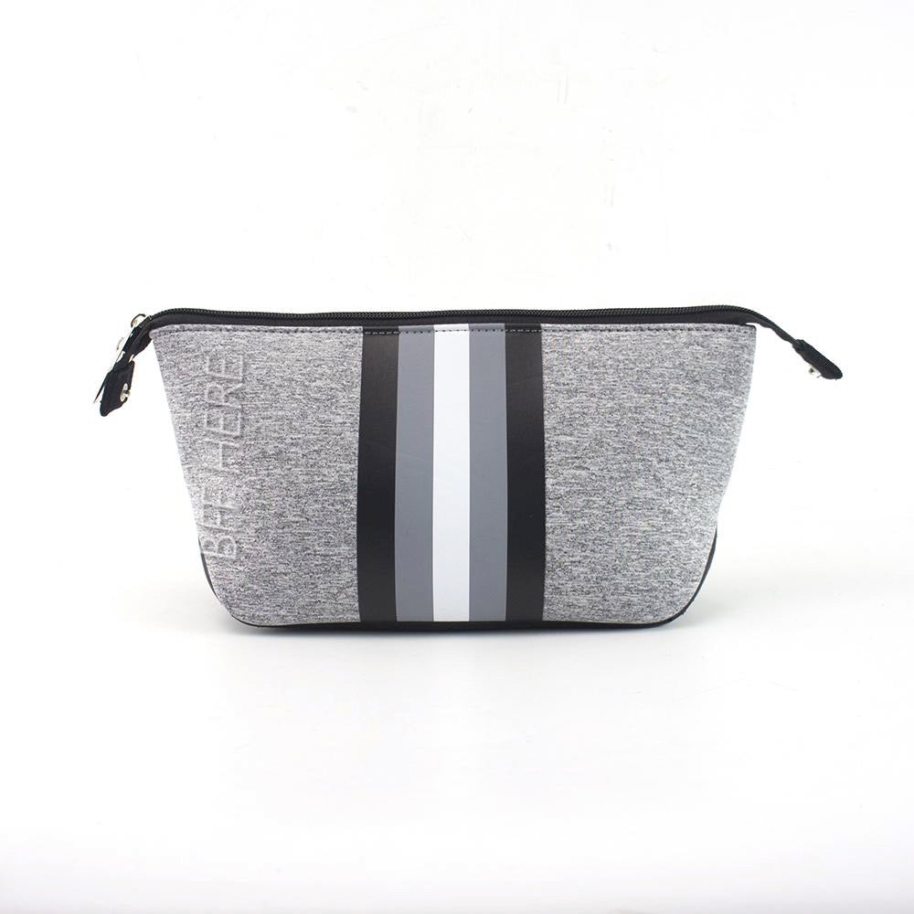 Neoprene Cosmetic Bag -- Gray & White Stripe - BFF Here