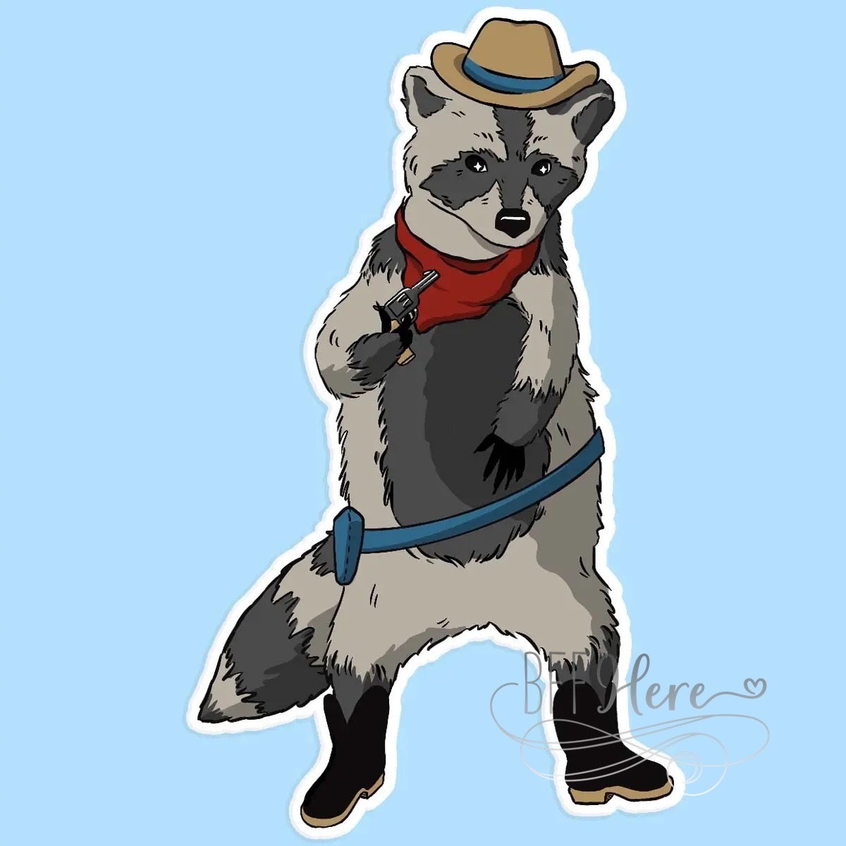 Racoon Cowboy Sticker Decal - BFF Here