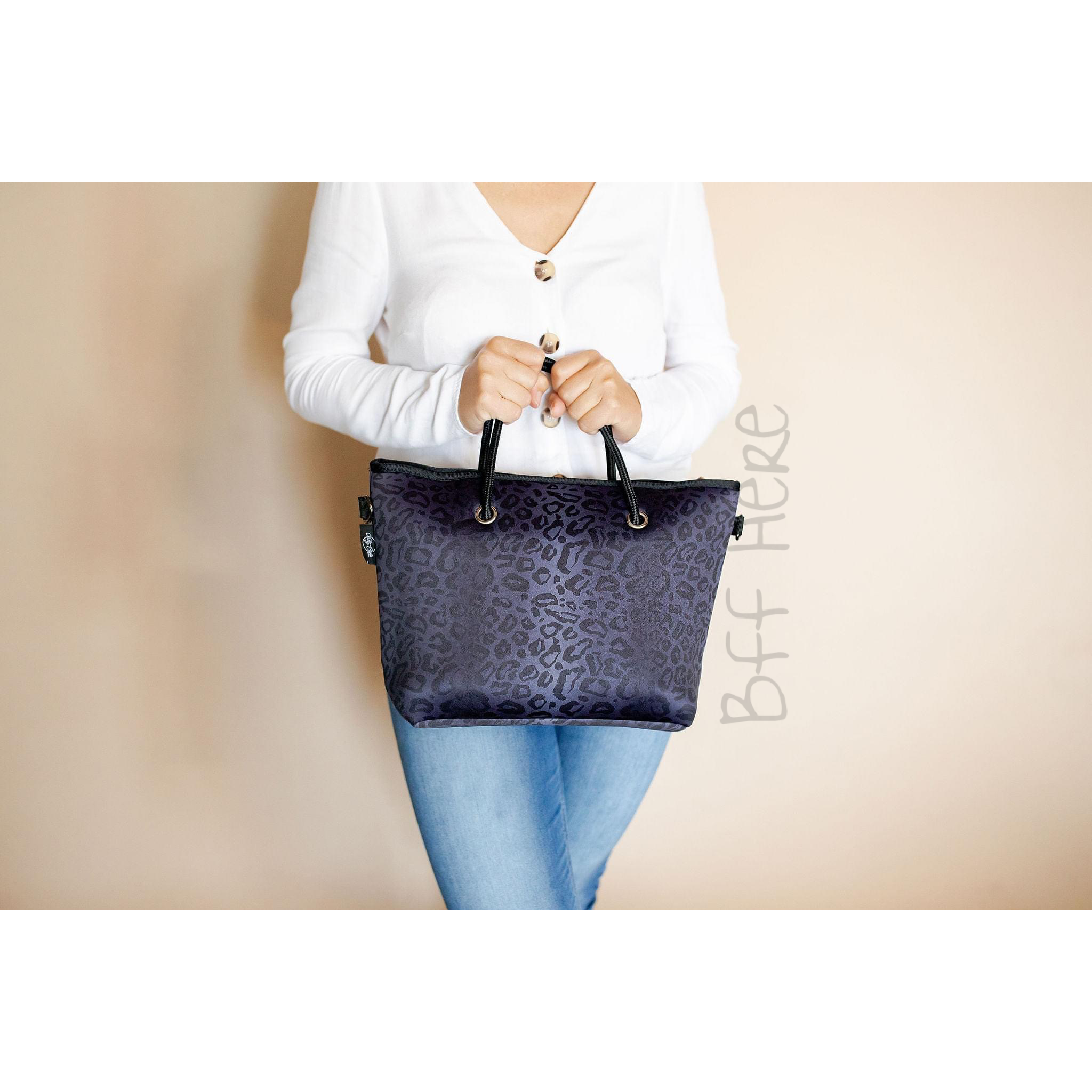 Neoprene Shoulder Tote -- Midnight Leopard - BFF Here