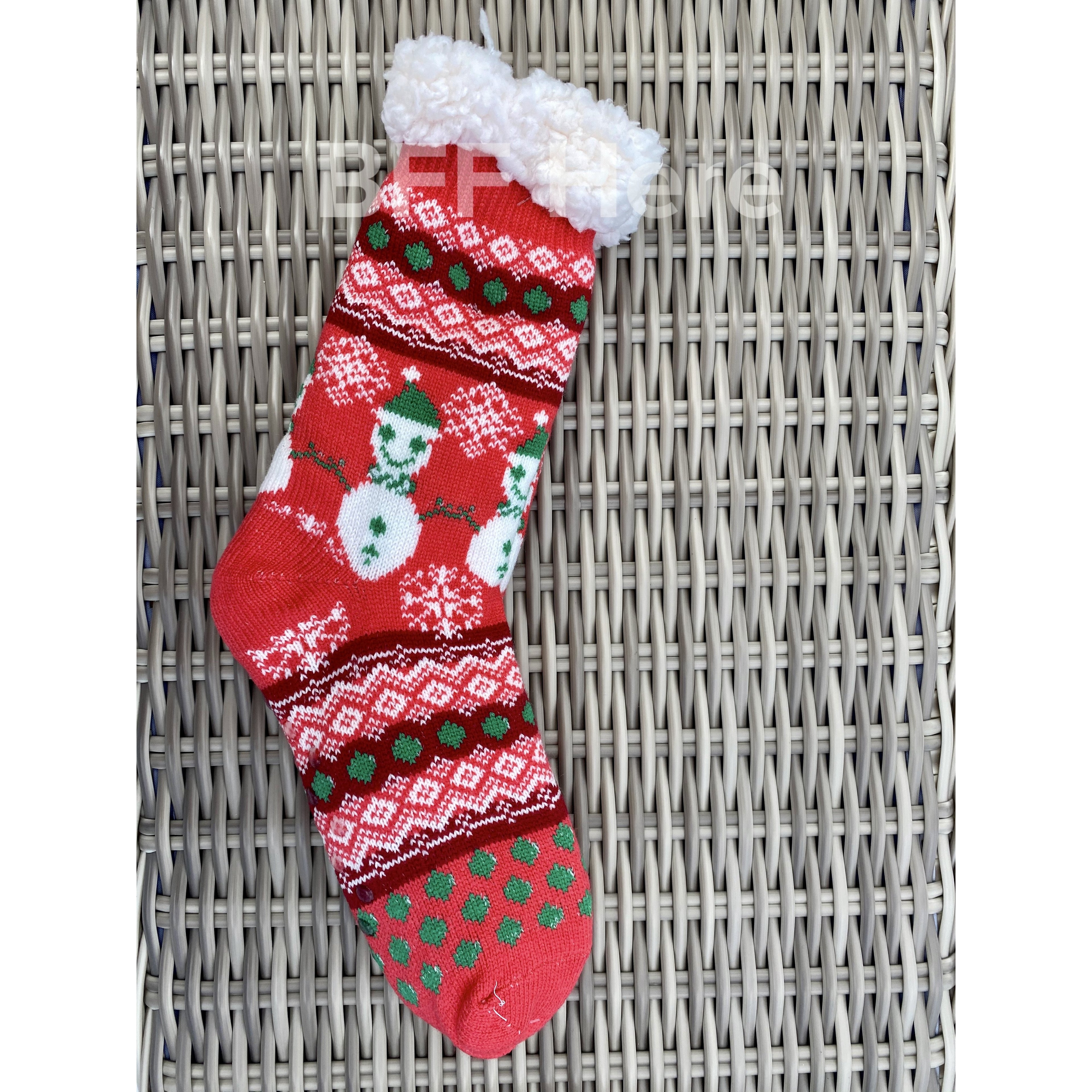 Snowman Print Faux Sherpa Slipper Socks -- Choice of Color - BFF Here