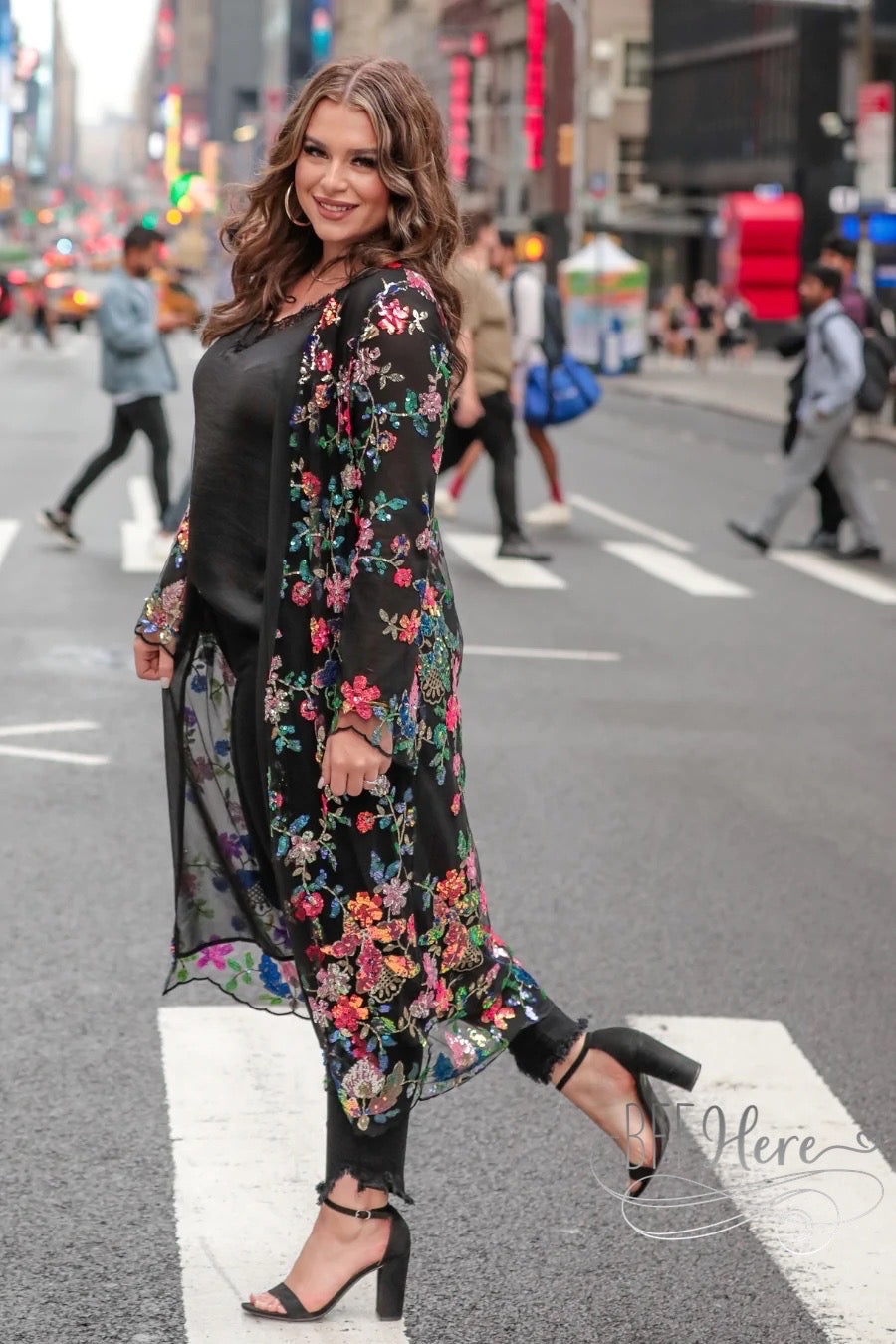 PREORDER-Here To Dazzle Floral Sequin Kimono - BFF Here