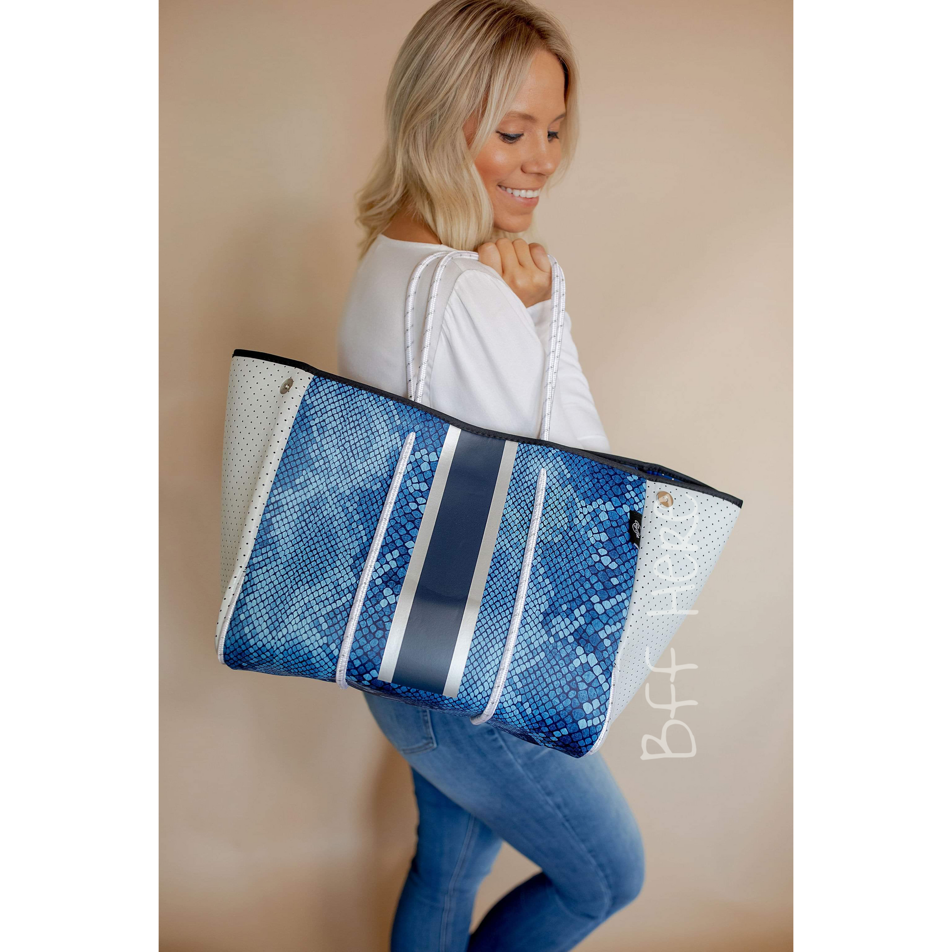 Neoprene Tote -- Ocean Blue Snakeskin - BFF Here