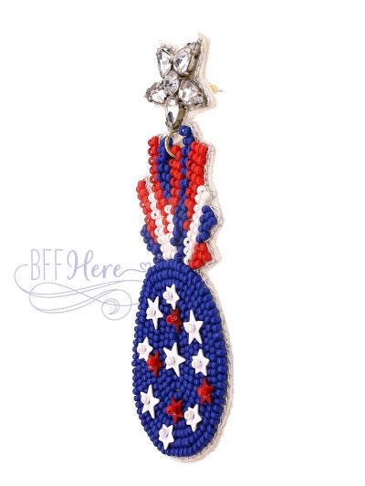 USA Star Pineapple Seed Bead Earrings - BFF Here