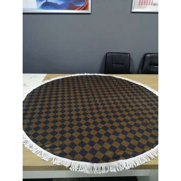 Round Beach Towel -- Brown Check - BFF Here