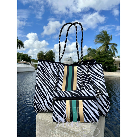 Neoprene Tote -- Green Fall Zebra - BFF Here