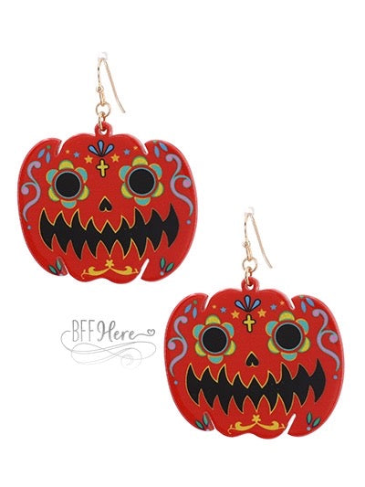 Painted Pumpkin Earrings - Orange - BFF Here