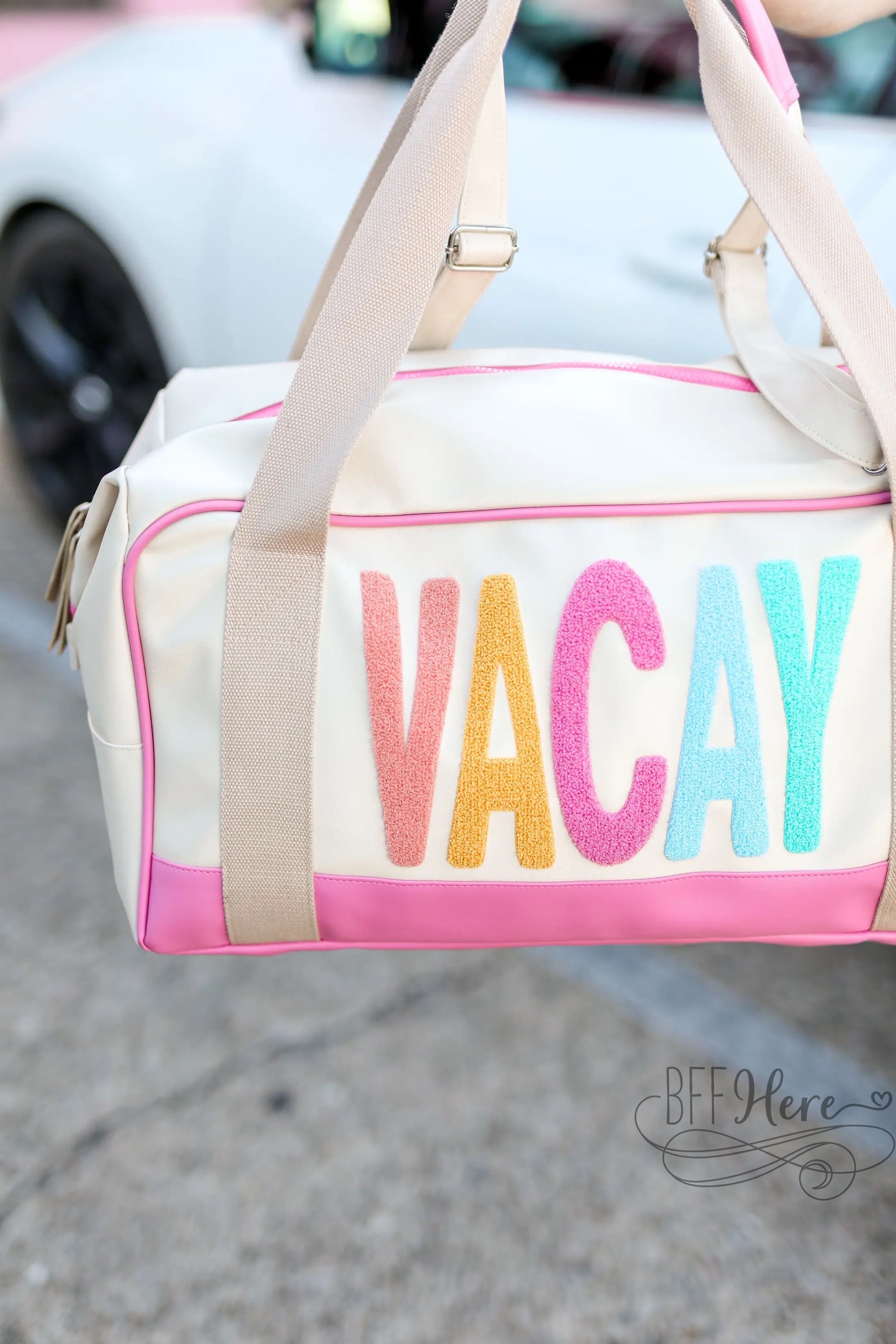 PREORDER—Duffle Bag / Vacay (Cream / Pink) - BFF Here