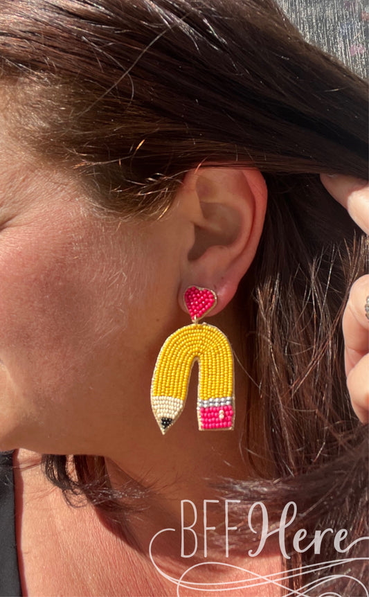 Yellow Pencil Rainbow Seed Bead Earrings - BFF Here