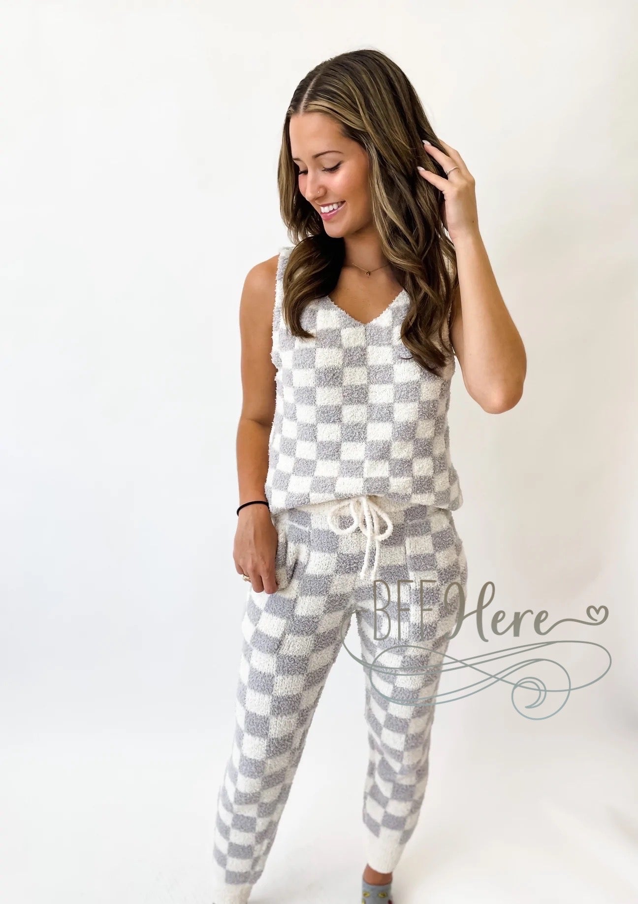 Arie Cloud Tank — Gray Checked - BFF Here