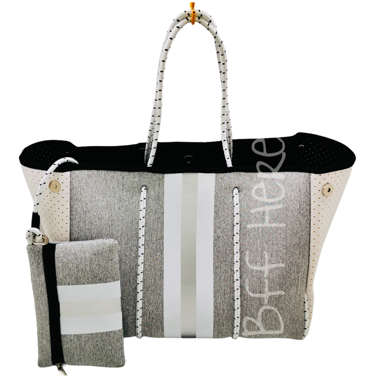 Neoprene Tote -- Gray & White Stripe - BFF Here