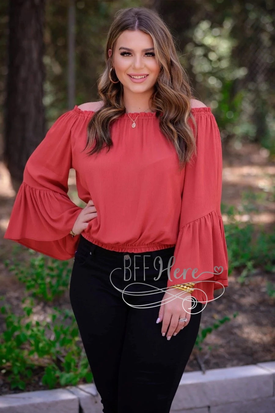 PREORDER-Morgan Off the Shoulder Top — Rust - BFF Here