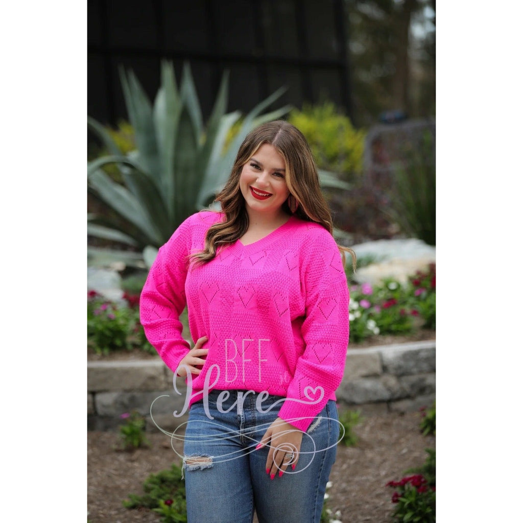 Be Mine Cut Out Heart Sweater -- Hot Pink - BFF Here
