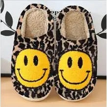 Leopard Smiley Face Slippers - BFF Here