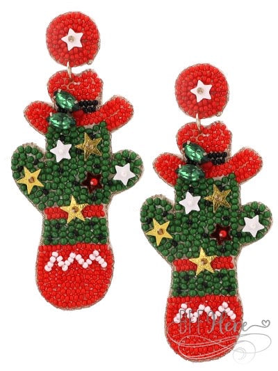 Christmas Cactus Seed Bead Earrings - BFF Here