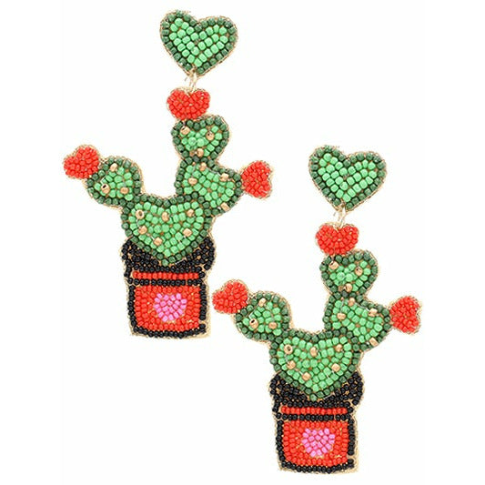Heart Cactus Seed Bead Earrings - BFF Here
