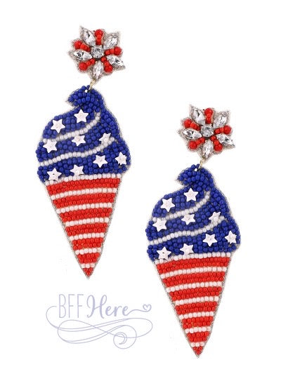 Red White Blue Ice Cream  Seed Bead Earrings - BFF Here