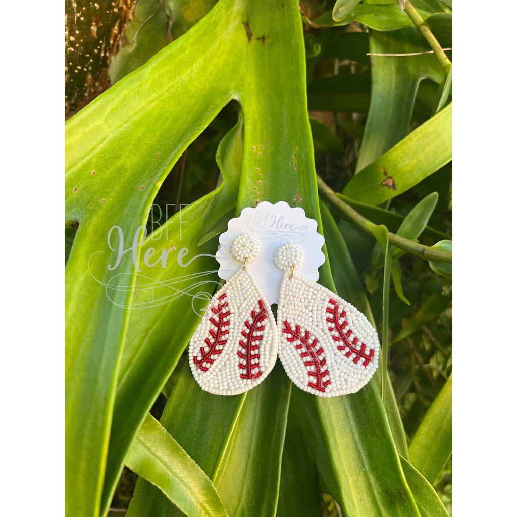 Baseball Teardrop Seed Bead Earrings - BFF Here