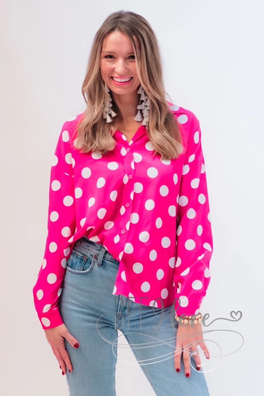 PREORDER-Darling Dot Button Up Top — Pink - BFF Here
