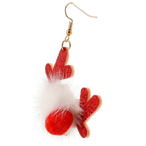 Fluffy Rudolph Earrings — Red Antlers - BFF Here