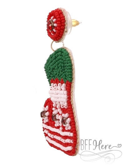 Christmas Stocking Seed Bead Earrings - BFF Here