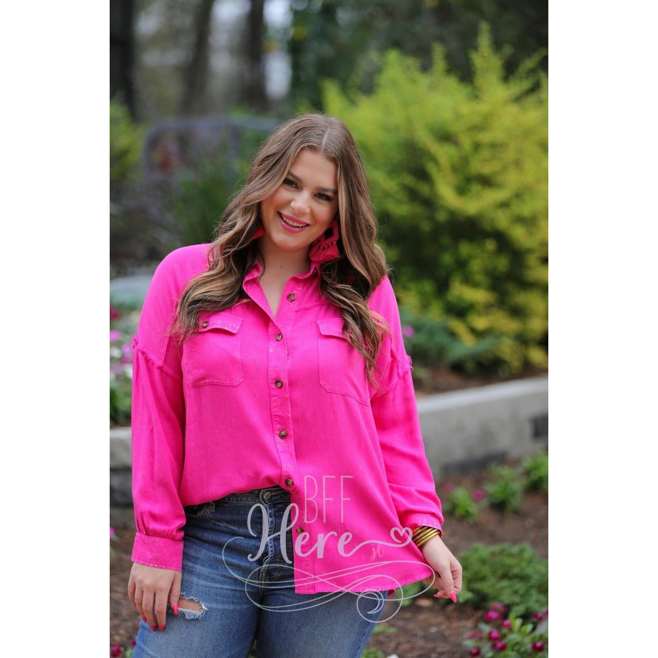 Dean Button Up Top — Hot Pink - BFF Here