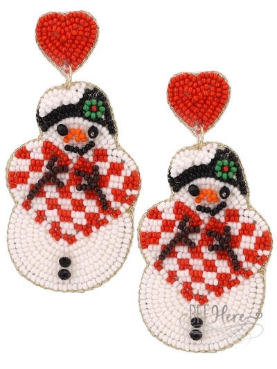 Snowman & Heart Seed Bead Earrings - BFF Here